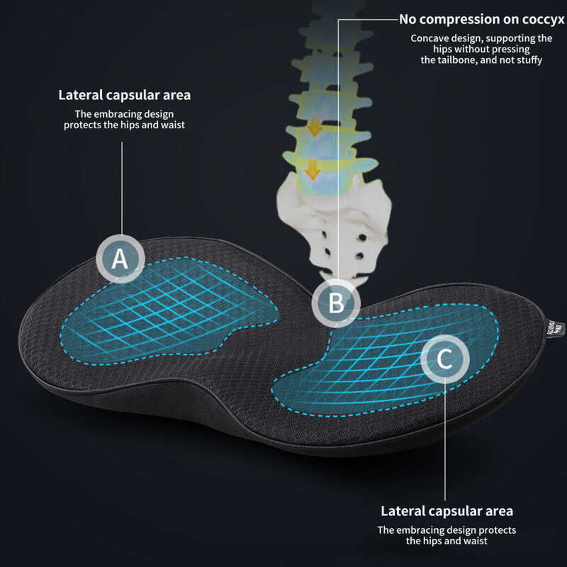 ❤ 2 In 1 Car Driver Seat Memory Foam Pillow Cushion Protection Waist Breathable Increase Hip O