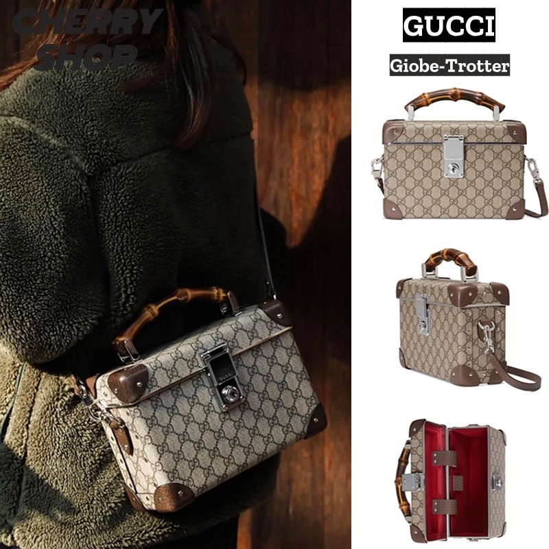 กุชชี่ Gucci Giobe-Trotter กระเป๋าถือ Bamboo กระเป๋าถือ กระเป๋าสะพายข้างผู้หญิง