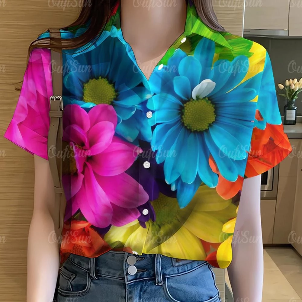 เสื้อผู้หญิงลายกราฟฟิตี้ลายรุ้ง แขนสั้น สไตล์ฮาวาย thumbnail 3