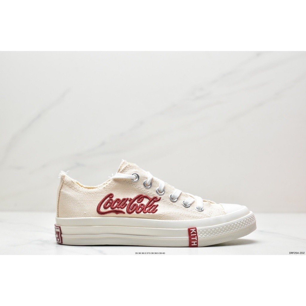 ♞,♘ขายดี Kith x Coca-Cola x Converse Chuck 70 กีฬาลําลอง กันลื่น สีขาว สีฟ้า สีแดง รองเท้า true