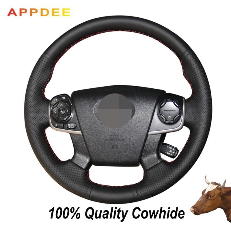 Appdee ปลอกหนังหุ้มพวงมาลัยรถยนต์ สีดํา สําหรับ Toyota Camry 2012 2013 2014 2015