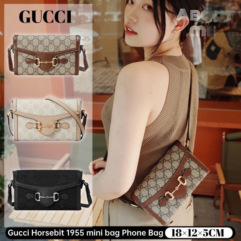♞,♘ กุชชี่  Gucci Horsebit 1955 mini bag Phone Bag กระเป๋าสะพายข้าง Unisex 699296 92TCG 8563