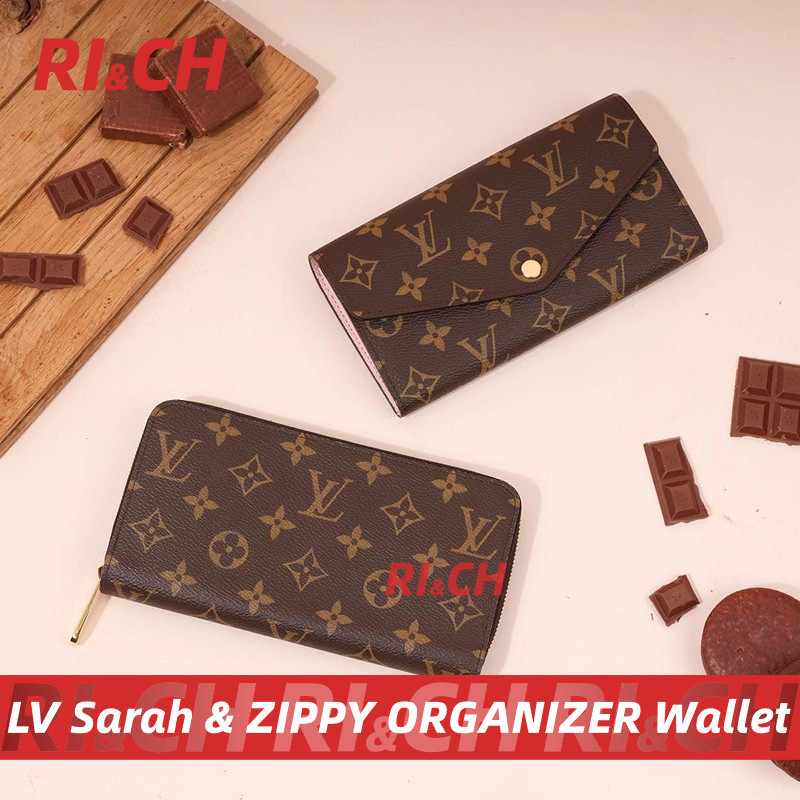 ♞,♘,♙Louis Vuitton LV กระเป๋าสตางค์รุ่น Sarah Long Wallet Monogram แคนวาส &amp; ZIPPY ORGANIZER Wallet