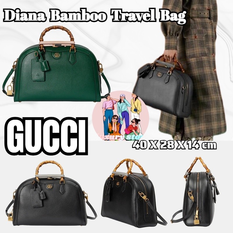 ♞GUCCI/GUCCI Gucci Diana Bamboo Medium Travel Bag/กระเป๋าผู้หญิง/กระเป๋าสะพายข้าง/กระเป๋าสะพายไหล่