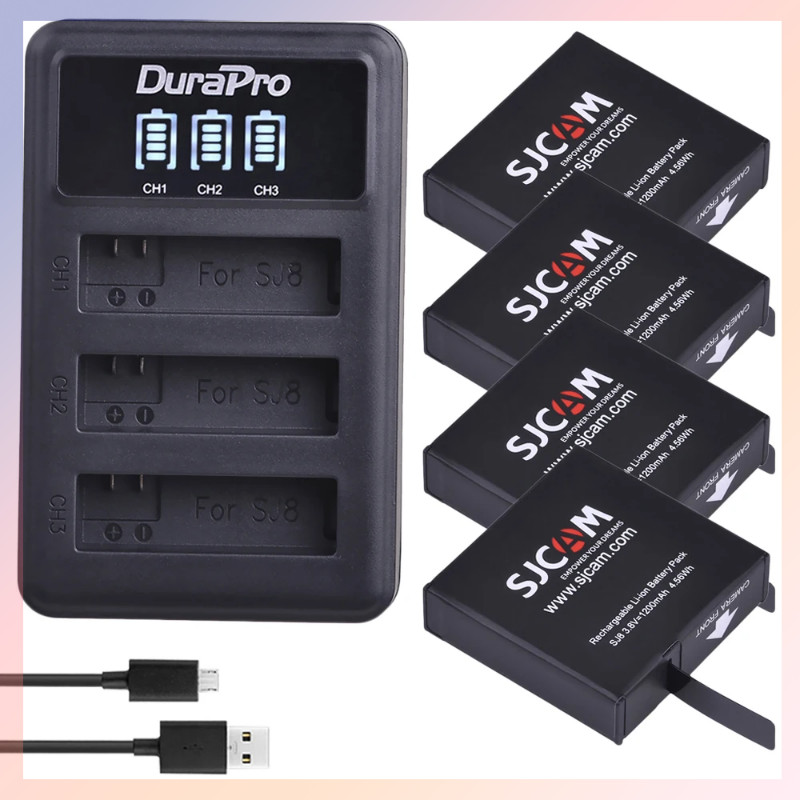 ♞,♘,♙Durapro แบตเตอรี่ SJ8 1200mAh + LED 3ช่องสำหรับชาร์จ SJCAM SJ8อากาศ SJ8 PLUS SJ8 Pro แอคชั่นอุ