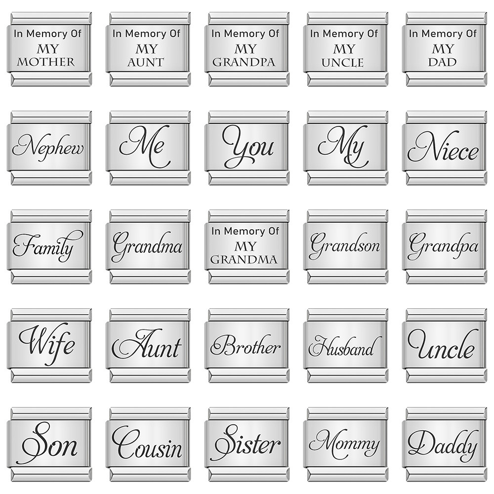 ใหม่ Brother ป้า Son My Me ภรรยาคุณปู่ Famlily Daddy Links Charm Fit 9 มม.สร้อยข้อมือสแตนเลสเครื่องประดับทํา