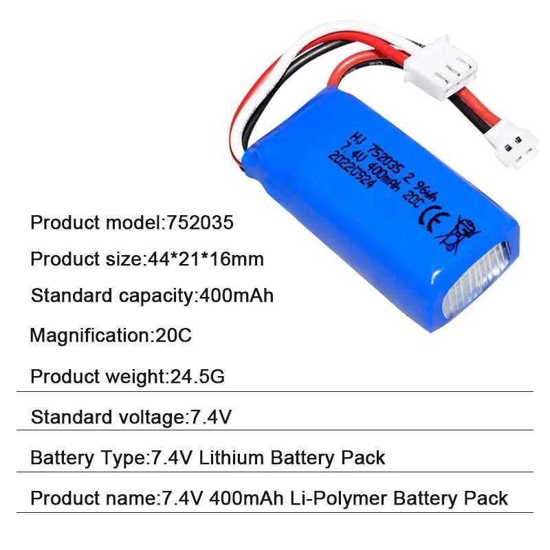 ❥ แบตเตอรี่ 7.4V 2S 400Mah 752035 20C Jst Sm Xh2.54 Ph2.0 ปลั๊กสําหรับ Dm007 Quadcopter Aerial