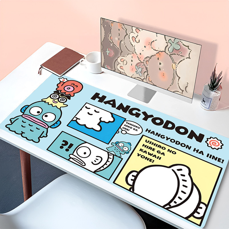 Sanrio Hangyodon แผ่นรองเมาส์ Kawaii สีฟ้าการ์ตูน Mousepad แล็ปท็อปสีขาว Gamer ตู้แป้นพิมพ์พรม PC น่ารักอะนิเมะ Gaming XL โต๊ะ Mat