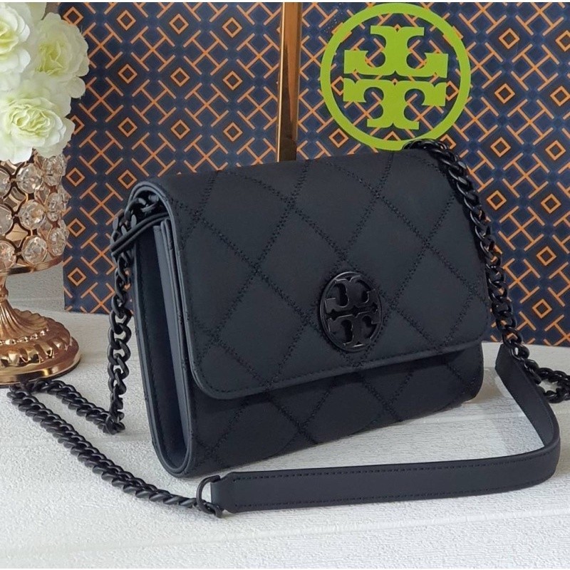 (สด-ผ่อน) กระเป๋า 7.5 นิ้ว สี So Black WOC สายโซ่ 87874 Tory Burch Willa Chain Wallet  Crossbody B