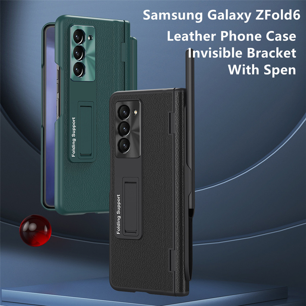 เคสสําหรับ Galaxy ZFold6 ZFold5 ZFold4 ZFold3 ฝาครอบโทรศัพท ์ หนังพับ Bracket Spen Holder Z Fold 3 4 5 Fold5 Fold4 Fold3 Samsung