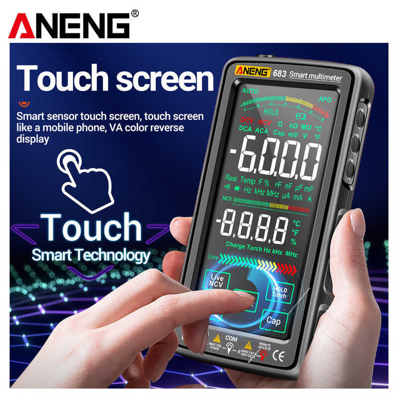 สมาร์ทดิจิตอลมัลติมิเตอร์หน้าจอสัมผัส ANENG 683 6000 นับ AC