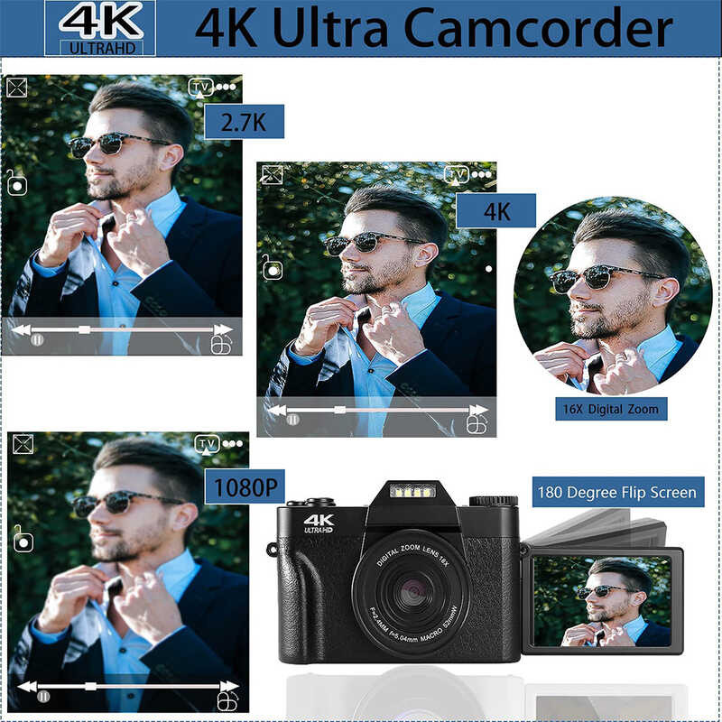 กล้อง4K กล้อง กล้องดิจิตอล48MP EKLEVA Vlogging สำหรับ YouTube 30FPS WIF