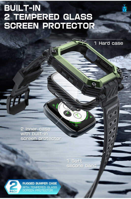 Beetle SUPCASE Unicorn Pro Band for Apple Watch Series 9/8/7 45mm 2X Built in Tempered Glass Screen