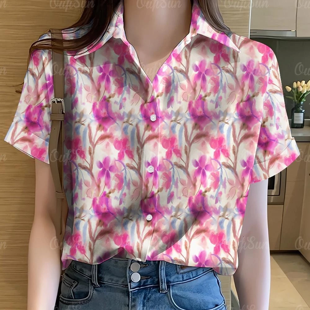 เสื้อเชิ้ตฮาวายแขนสั้นพิมพ์ลายกราฟฟิตี้สีรุ้ง สำหรับผู้หญิง thumbnail 4
