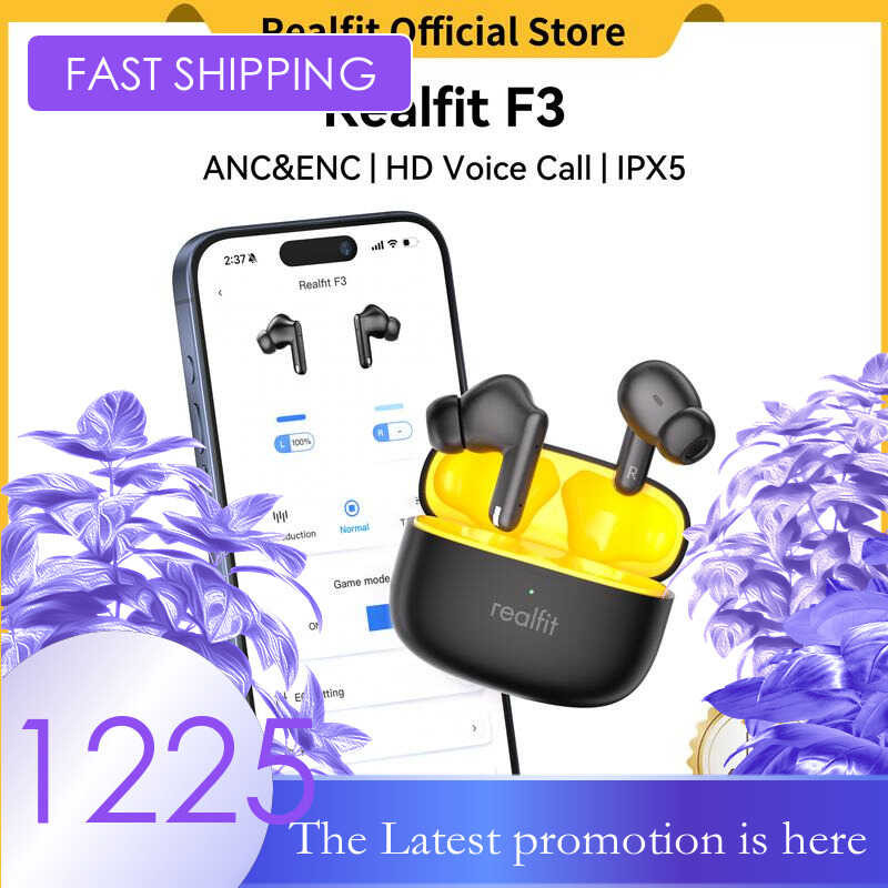 【หูฟังบลูทูธ APP】หูฟังไร้สาย Realfit F3 Bluetooth 5.4 TWS พร้อม ANC -38dB HiFi โทร IPX5