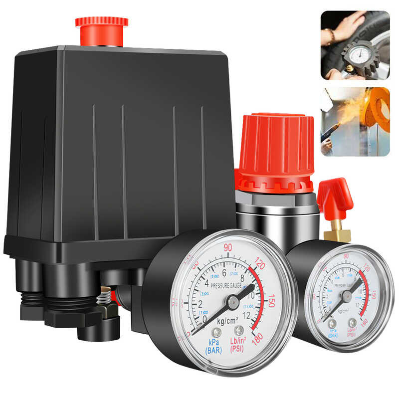 90-120Psi Pressure Switch Control Manifold Regulator Gauges Safety Vae 1/4"Bsp Air Compressor Parts