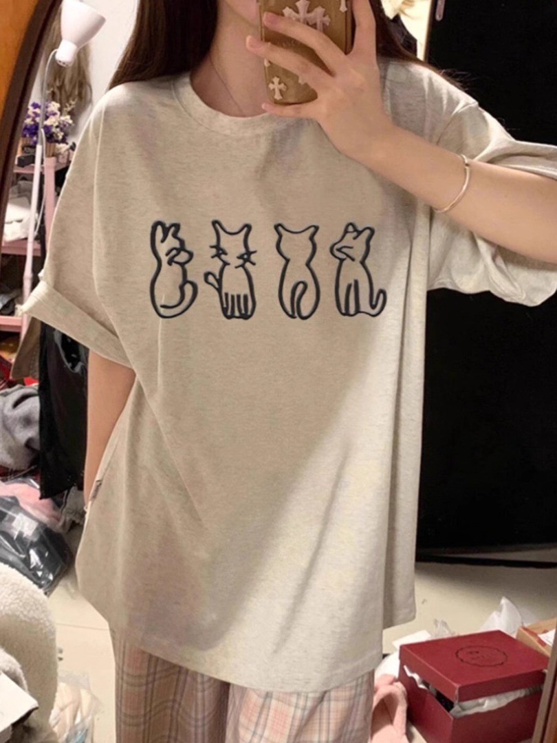 71691 เสื้อยืดคอกลม แขนสั้น พิมพ์ลายน่ารัก ทรงหลวม