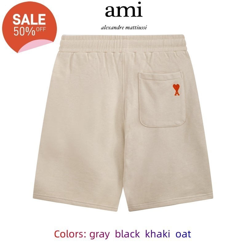 [ คลังสินค ้ าพร ้ อม ] AMIParis Love Logo Solid Simple Shorts for Men and Women Casual Baggy Sport