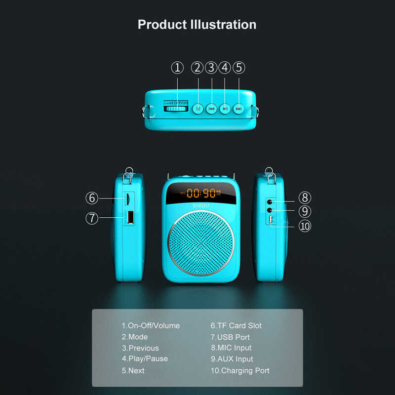 เครื่องขยายเสีบลูทูธ S298 SHIDU 15W แบบพกพาชาร์จได้,โทรโข่