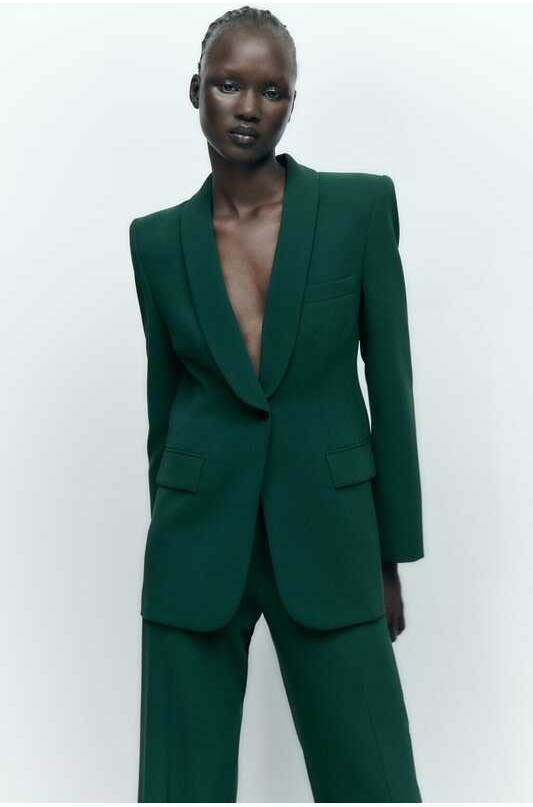 Zara2023ˉ KISS Autumn New Women's Fashion Slim Dress Collar Green Suit Jacket Female 7995187 500