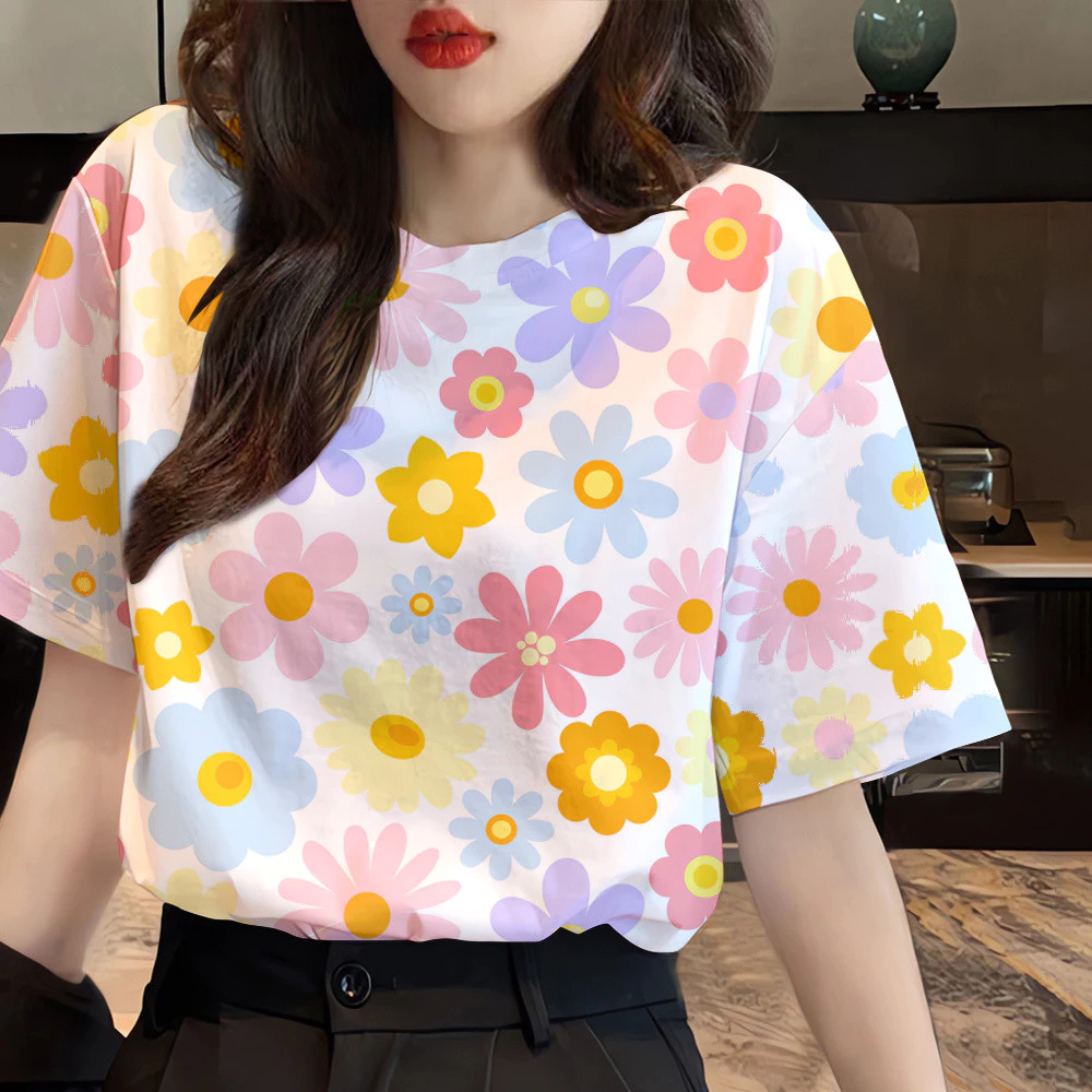 เสื้อลายดอกแขนสั้นทรงคราน ผู้หญิง ฤดูร้อน ไซส์ใหญ่ thumbnail 5