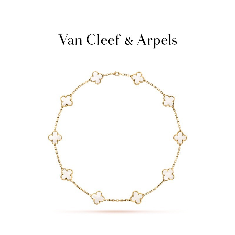 ♞,♘,♙[พร้อมบรรจุภัณฑ์] Van Cleef &amp; Arpels / Vca Alhambra สร้อยคอ จี้รูปดอกไม้ สี่แฉก นําโชค สีเหลือ