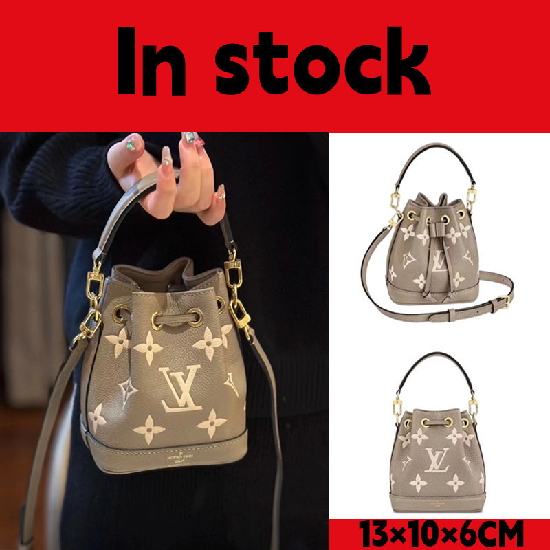♞,♘,♙(In stock) Louis Vuitton NANO NOE Bucket Bag LV Mini Women's กระเป๋าสะพายข้าง