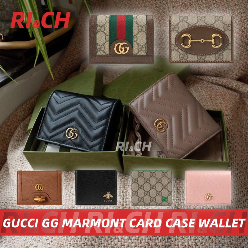 ♞,♘,♙#Rich Gucci ราคาถูกที่สุดใน Shopee แท้GUCCI WALLET &amp; GG MARMONT CARD CASE WALLET กระเป๋าสตางค์