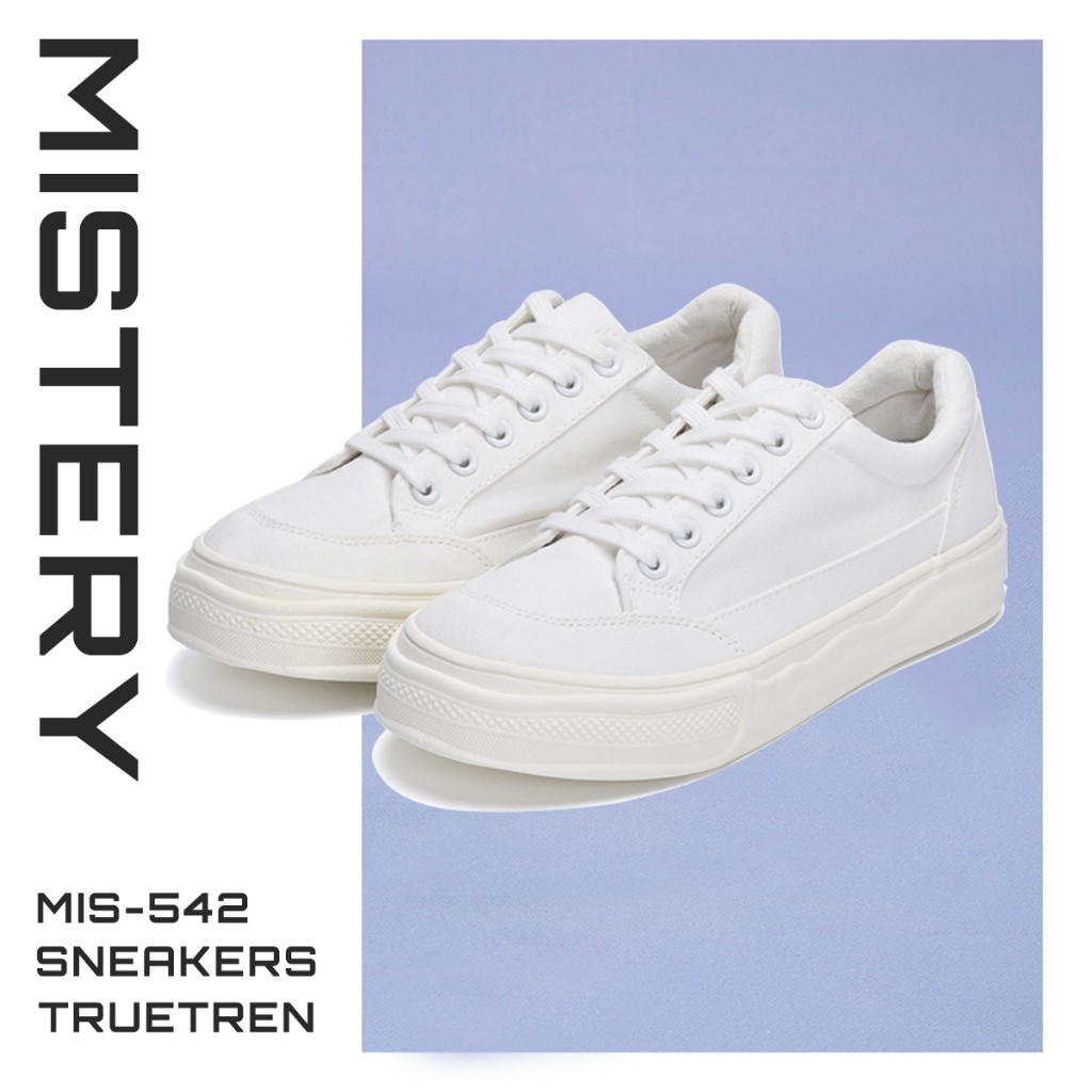 MISTERY รองเท้าผ้าใบ พื้นนุ่ม  รองเท้าผ้าใบขาวล้วน  ส้นสูง 3 นิ้ว MIS-542