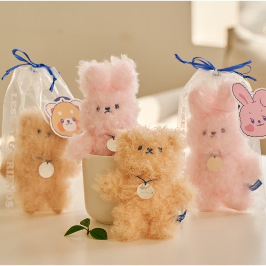 [Everland] Korea Officials Merch Red Panda Lessey & Friends Curly Plush Doll Keychain _ 2 Types; เจ