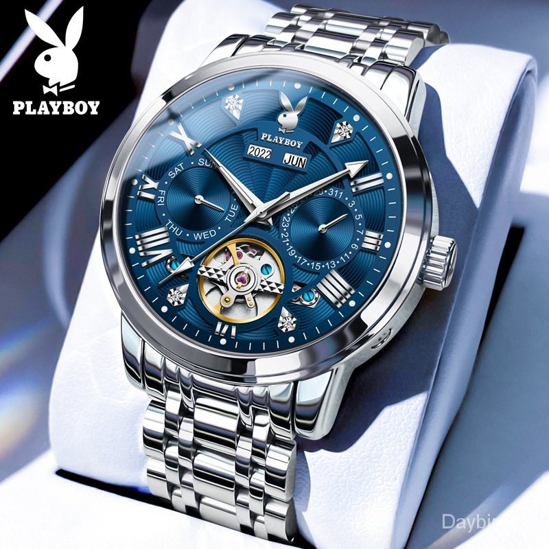 Playboy Brand Watch 3045 (ของแท้+กล่องของขวัญ) นาฬิกาข้อมืออัตโนมัติ อเนกประสงค์ คุณภาพสูง แฟชั่นสํ