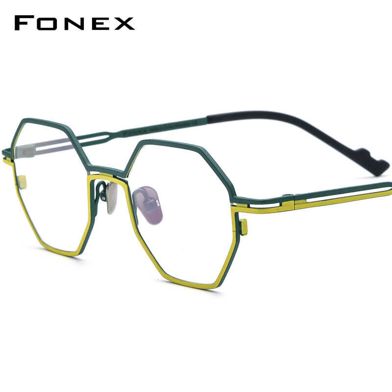 FONEX แว่น ทรงหลายเหลี่ยมทรงกลมสไตล์วินเทจสำหรับ