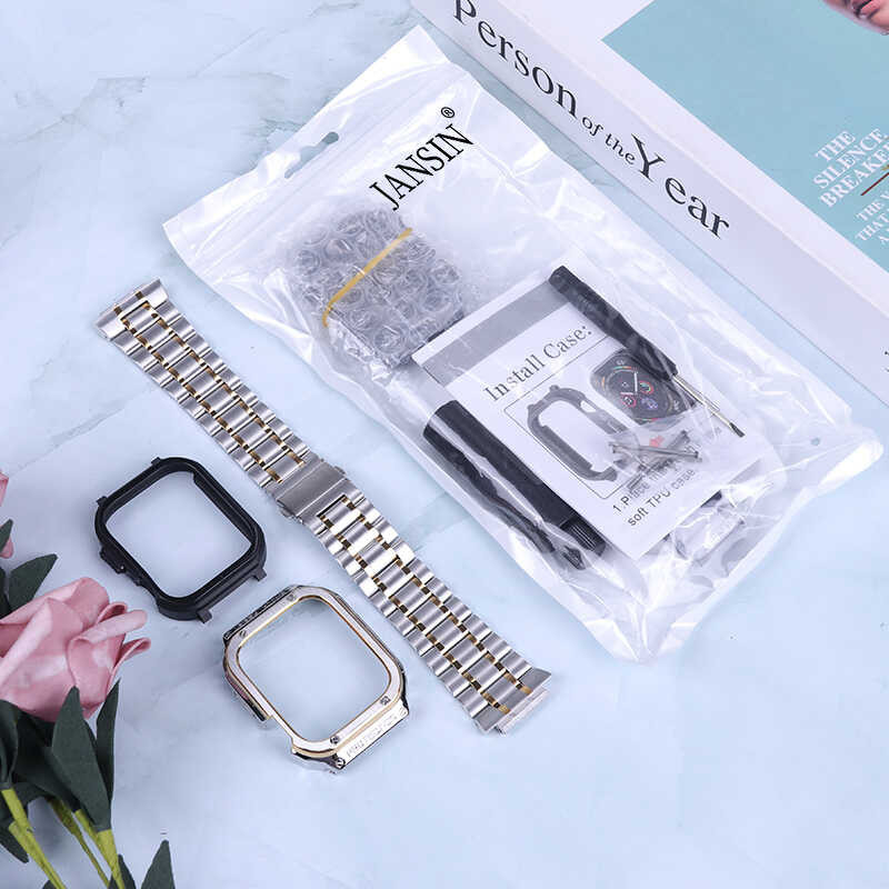 สายนาฬิกา Strap+Case for Apple Watch 49mm 45mm 44mm Bumper frame Cover Stainless Steel Str