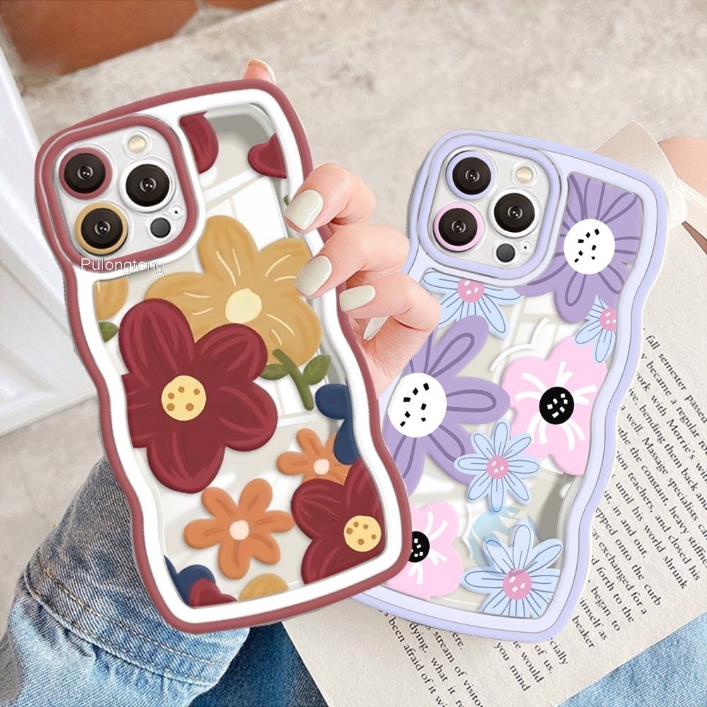 Samsung On7 2016 J730 J7 J4 J2 Prime J6 J4 Plus 2019 J3 J5 2015 J2 J5 J7 Pro ดอกไม้สีแดงเคสโทรศัพท์ดอกไม้ขอบหยักนุ่มกันกระแทกซิลิโคน TPU