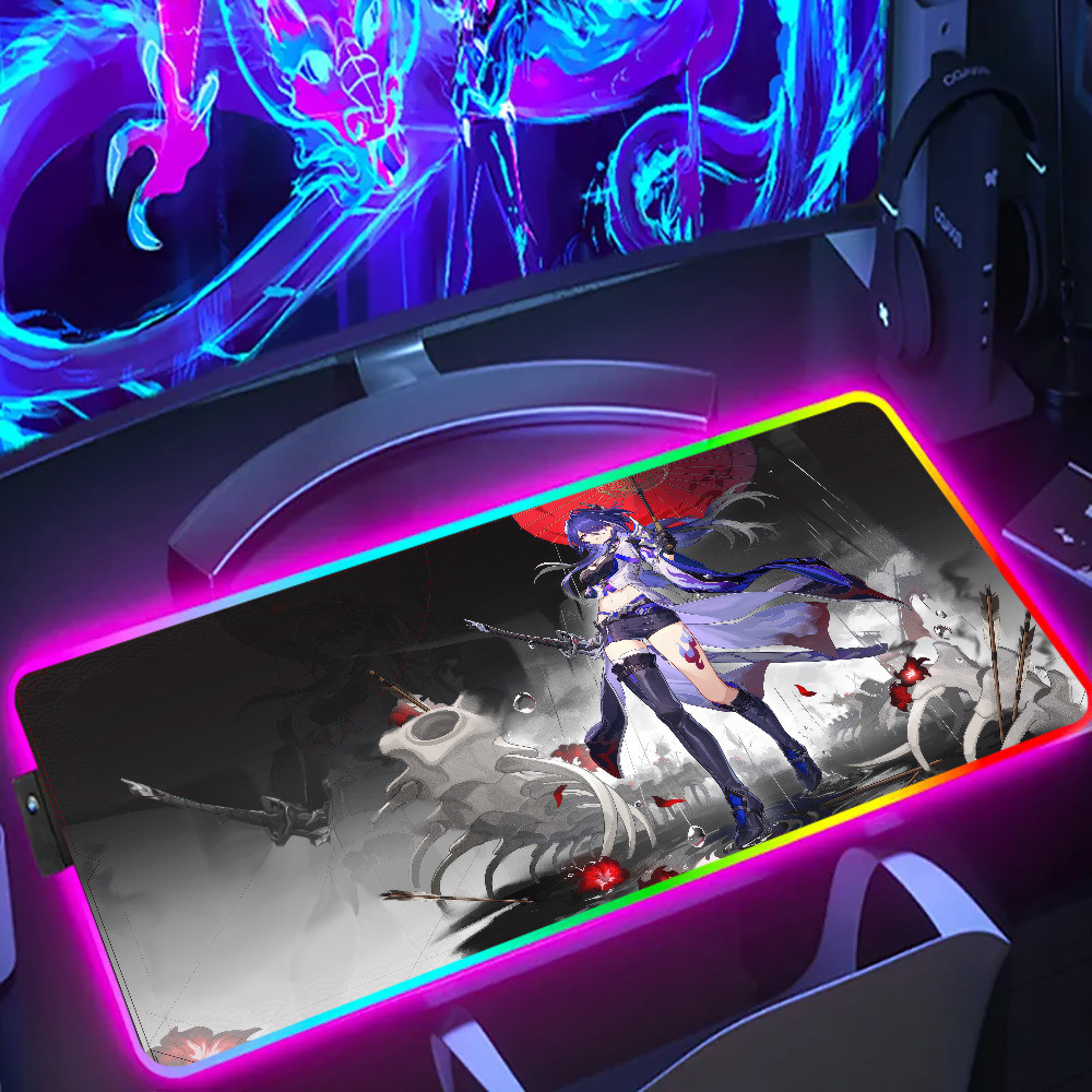 Honkai Star Rail Acheron Robin RGB แผ่นรองเมาส์สูงสุด size50x100 Gaming Mousepad Gamer ขนาดใหญ่ LED ยางตารางเสื่อแล็ปท็อปเดสก์ท็อป