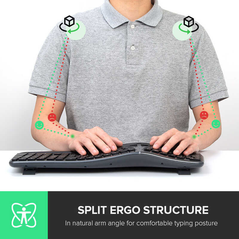 Bluetooth Delux GM901D 2.4G Wireless Ergonomic Keyboard 107 Keys For Windows/ OS