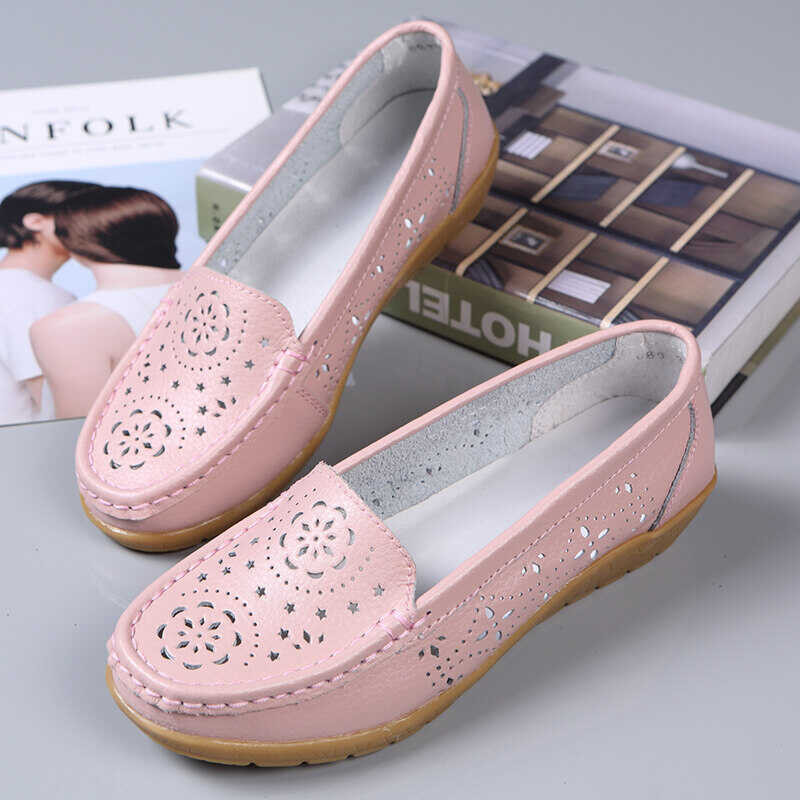 Flats Ballet VIWANA Leather Breathable Moccasins Women Boat Korean Style Ladies Casual White Shoes