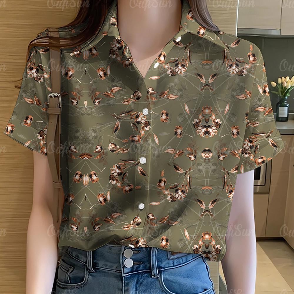 เสื้อเชิ้ตฮาวายแขนสั้นพิมพ์ลายกราฟฟิตี้สีรุ้ง สำหรับผู้หญิง thumbnail 6