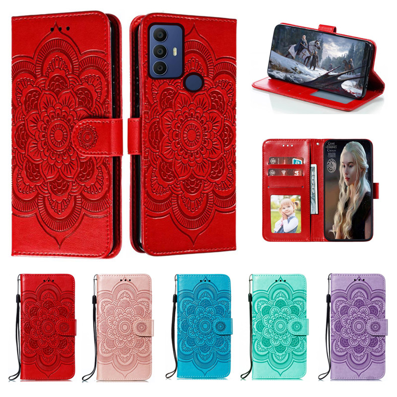 Emboss ดอกไม้หนังสําหรับ TCL 305 305i 306 205 TCL 30 SE 6165D 30E 6012D 6012H กระเป๋าสตางค์ Flip Boo