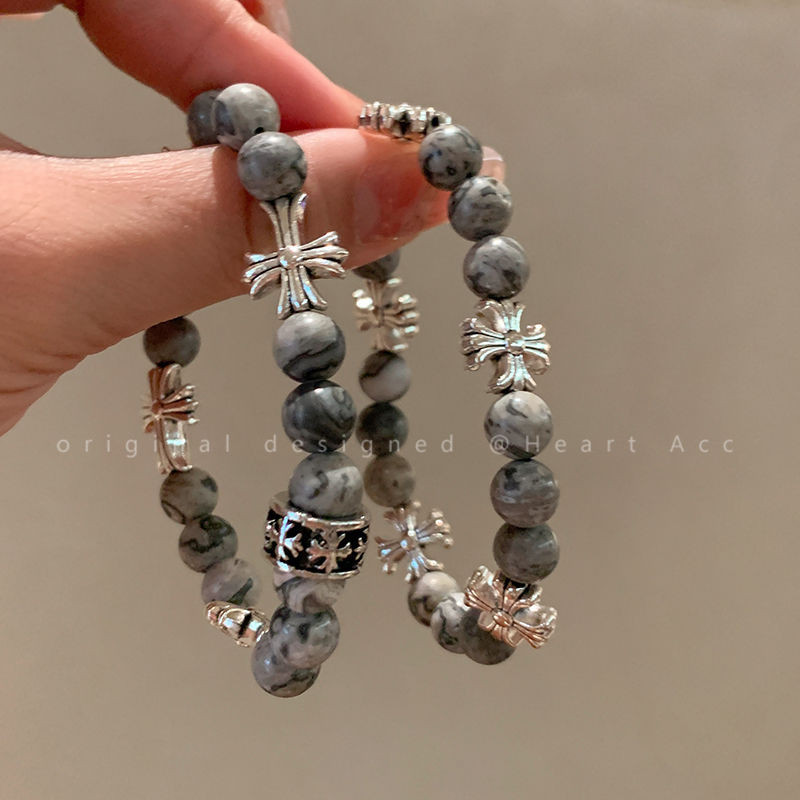 ♞,♘Gray Natural Stone Beaded Bracelet Vintage Bracelet