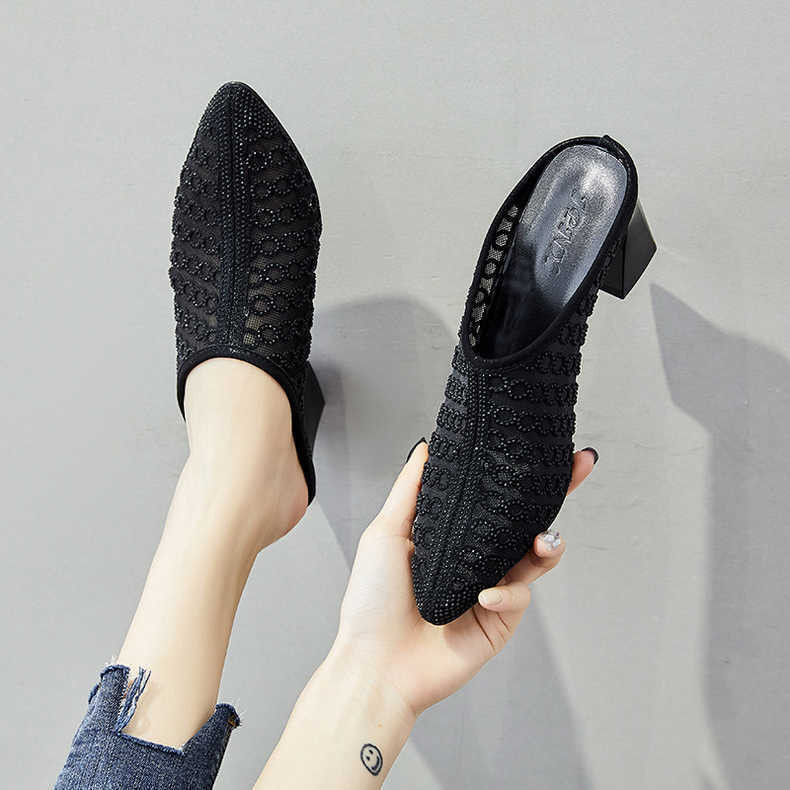 Shoes ❤ Mules High Heel Slippers For Women Vintage Mary Janes Ladies Shoes Korea Mules Women For Wo