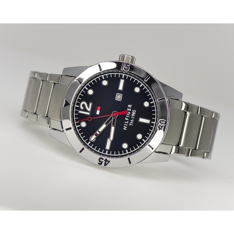 ♞,♘(ผ่อน0%) นาฬิกาชาย Tommy Hilfiger 1791459  Men's Blue Dial Metal Strap Watch  สแตนเลส สีเงิน หน้