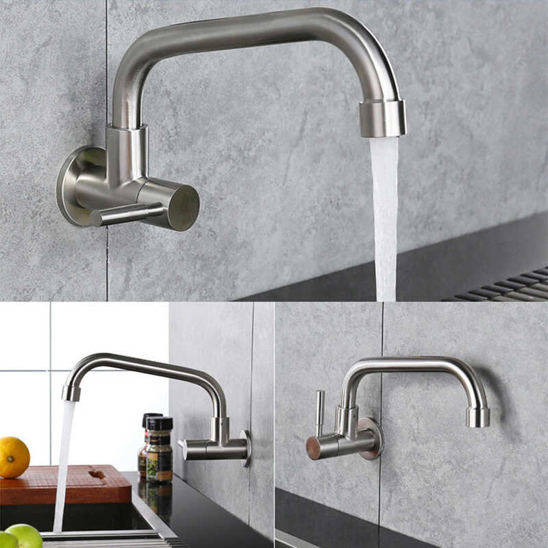 Stainless 304 Steel Wall Mounted Style Kitchen Sink Single Cold Water Faucet Balcony Mop Pool 360 °