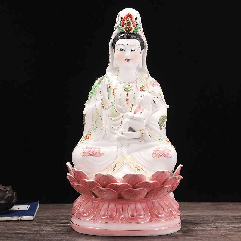 White Guanyin Buddha Statue Ceramic Traditional Crafts Decoration Chaozhou Ceramic Decoration