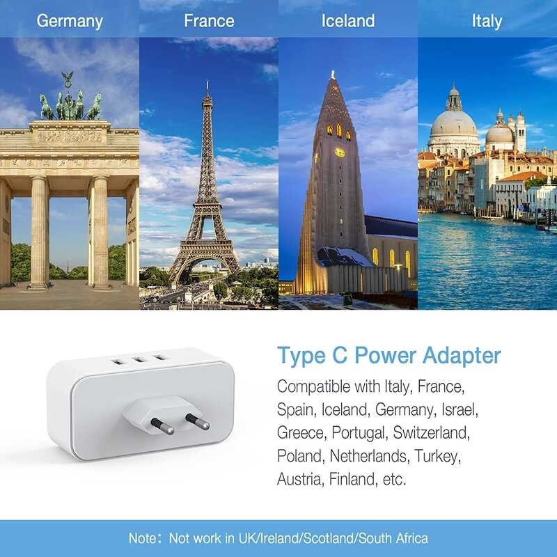 ❤ Thailand European Travel Plug Adapter, TESSAN US To Europe Power Adaptor With 2 Outlets 3 USB C