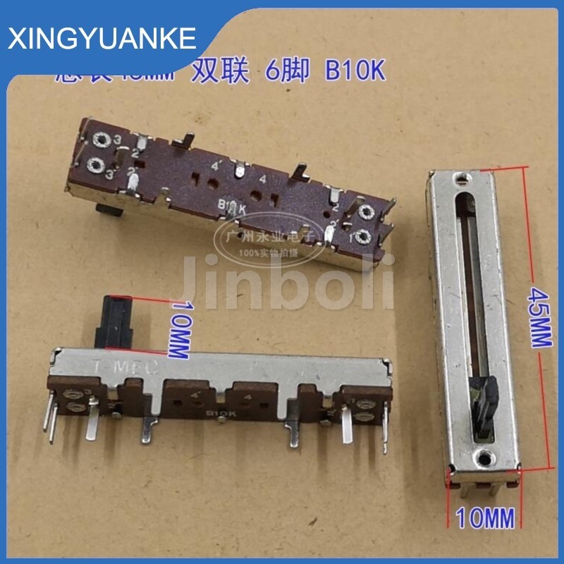 2pcs 45 มม.4.5 ซม.ตรงสไลด์ Potentiometer Resistor B10K B103 คู่ 6Pins Mixer Fader 10K Ohm Handle ควา