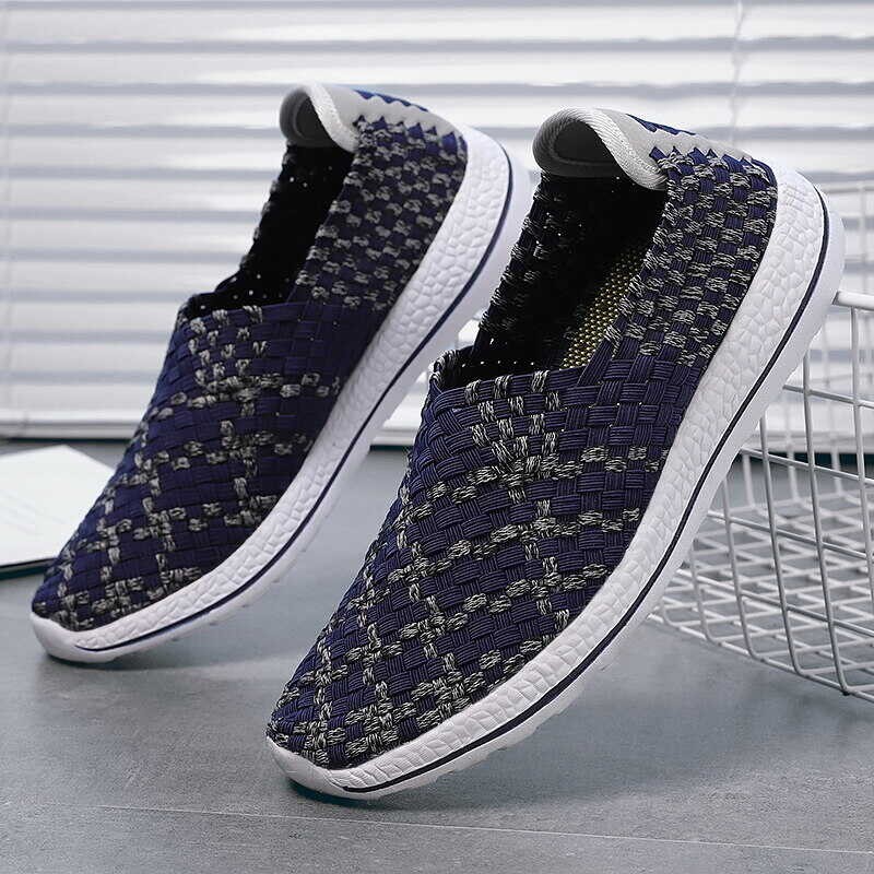 Sandals Korean Men's Black Women's Wedge Bohemian Style Woven men's Flat Shoes