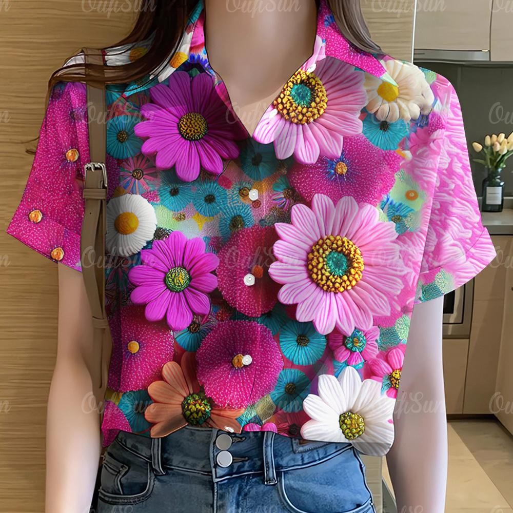 เสื้อดอกไม้สําหรับผู้หญิง เสื้อผ้า เสื้อสีรุ้ง เสื้อพิมพ์ลาย เสื้อกราฟฟิตี้ เสื้อฮาวาย เสื้อเชิ้ตลําลองแขนสั้น เสื้อเชิ้ต ขนาดใหญ่เกินไป สําหรับผู้หญิง 21