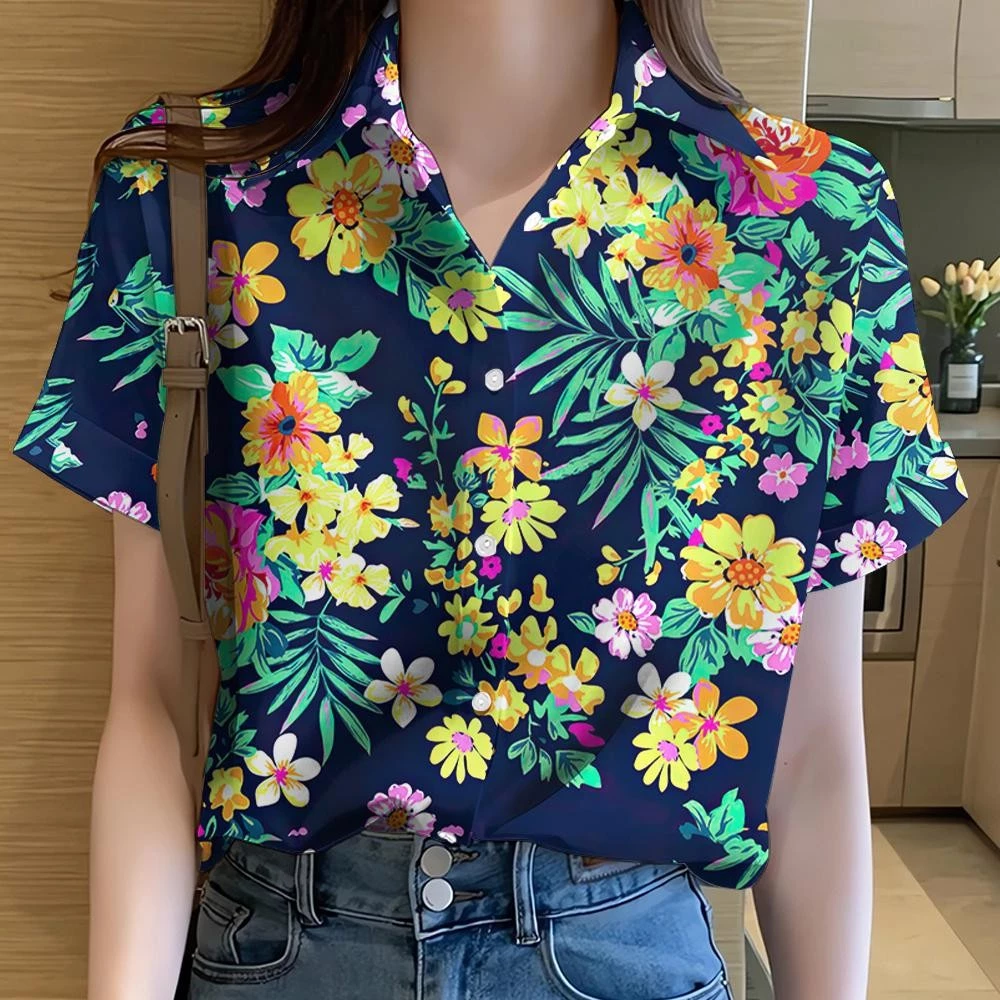 ผู้หญิง 2568 ฮาวาย, ดอกไม้, ซังหลาน, กระดุมลําลอง, เสื้อผ้าแฟชั่นชั้นนํา, เสื้อเชิ้ตฤดูร้อน, เสื้อเชิ้ตสไตล์แห้งเร็วขนาดใหญ่ thumbnail 6