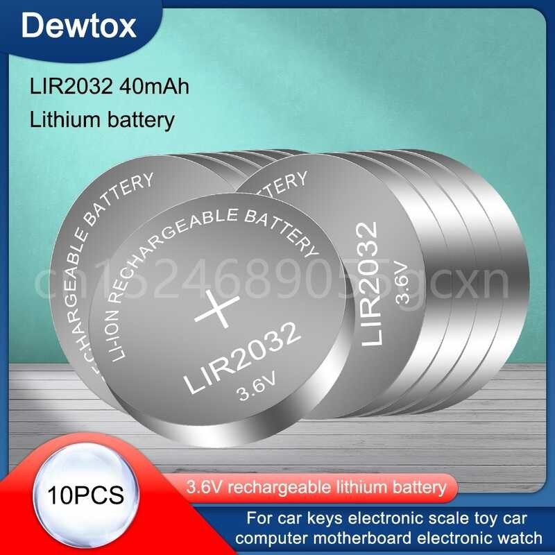 ใหม่ 10ชิ้น/ล็อต Lir2032 3.6V Li-On สามารถชาร์จได้ด้วยปุ่มแบตเตอรี่แบบเหรียญสามารถเปลี่ยน Cr2032สำหรับนาฬิกา